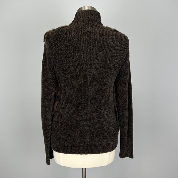 Lisa International Womens Brown Faux Fur Cardigan Sweater Full Zip size Small - Picture 8 of 12